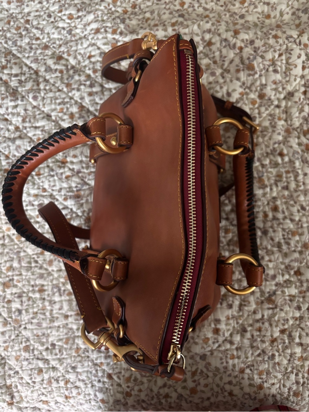 Dooney & Bourke Natural Color Vachetta Leather Satchel with Gold Hardware - Picture 11 of 16